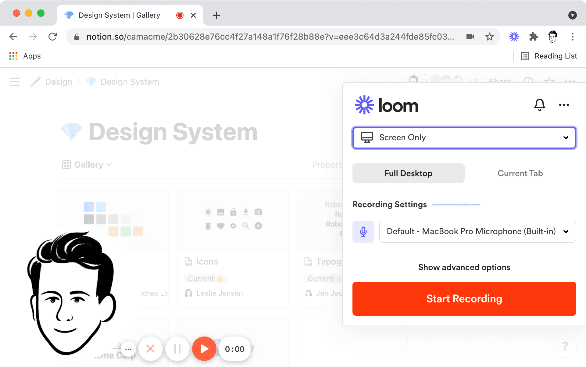 A Chrome window with the Loom extension.